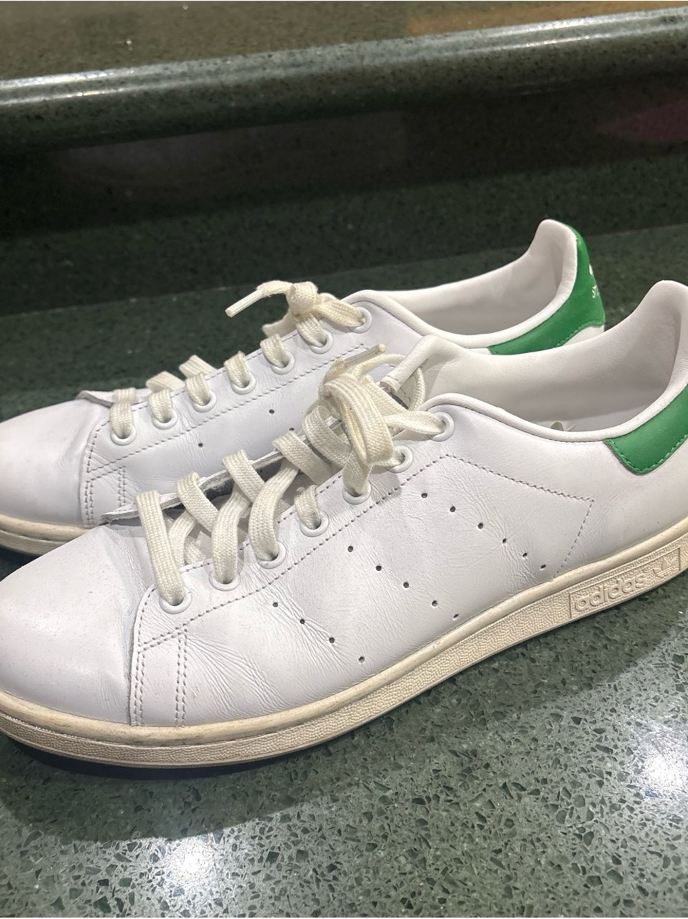 adidas White Leather Sneakers with Green Heel Tab